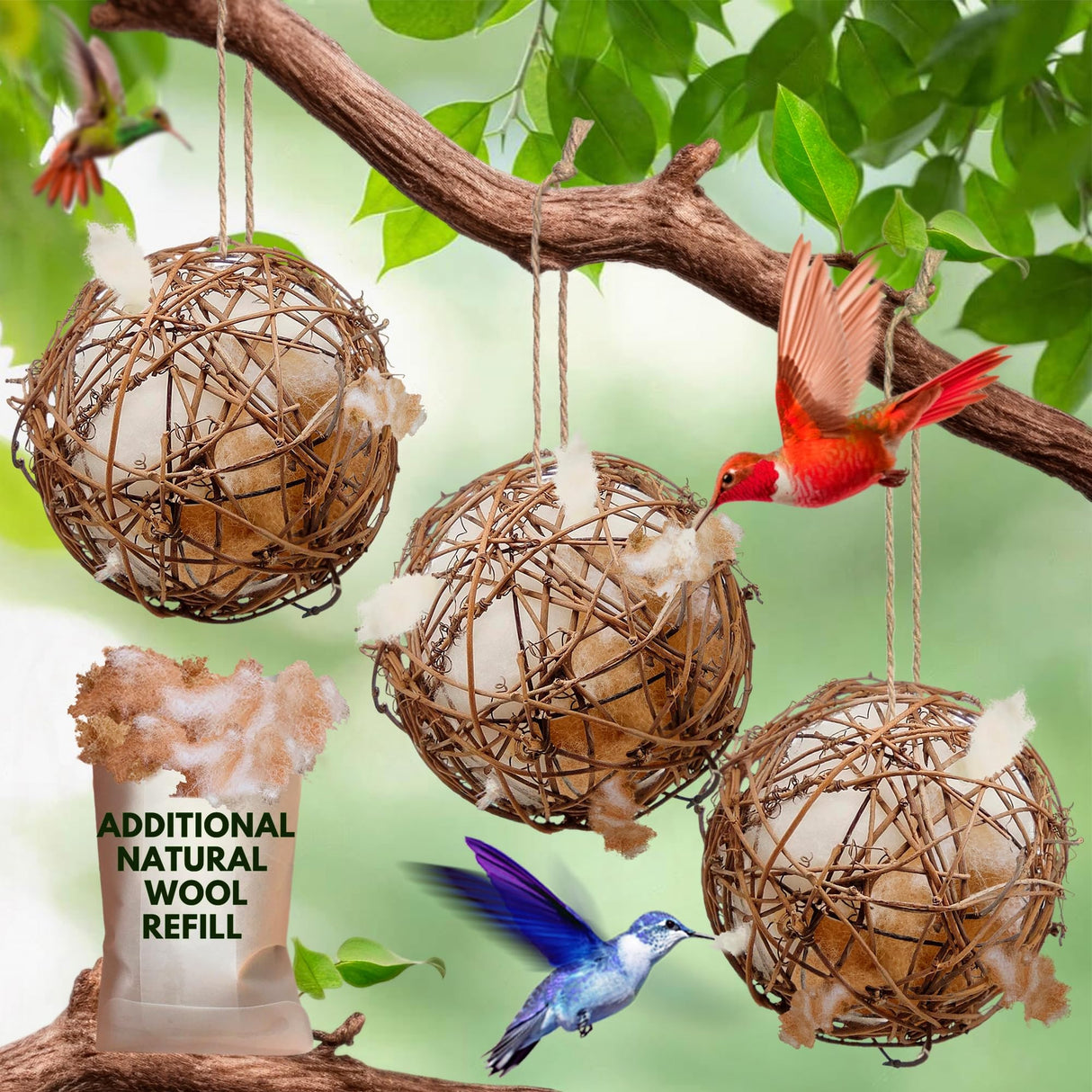 Hummingbird Nesters - Bird Nesting Material Holder for Wild Birds - Humming Bird House Materials Gifts for Bird Watching Nature Lovers - Refillable Outdoor Bird Nesting Station to Build a Nest slivche