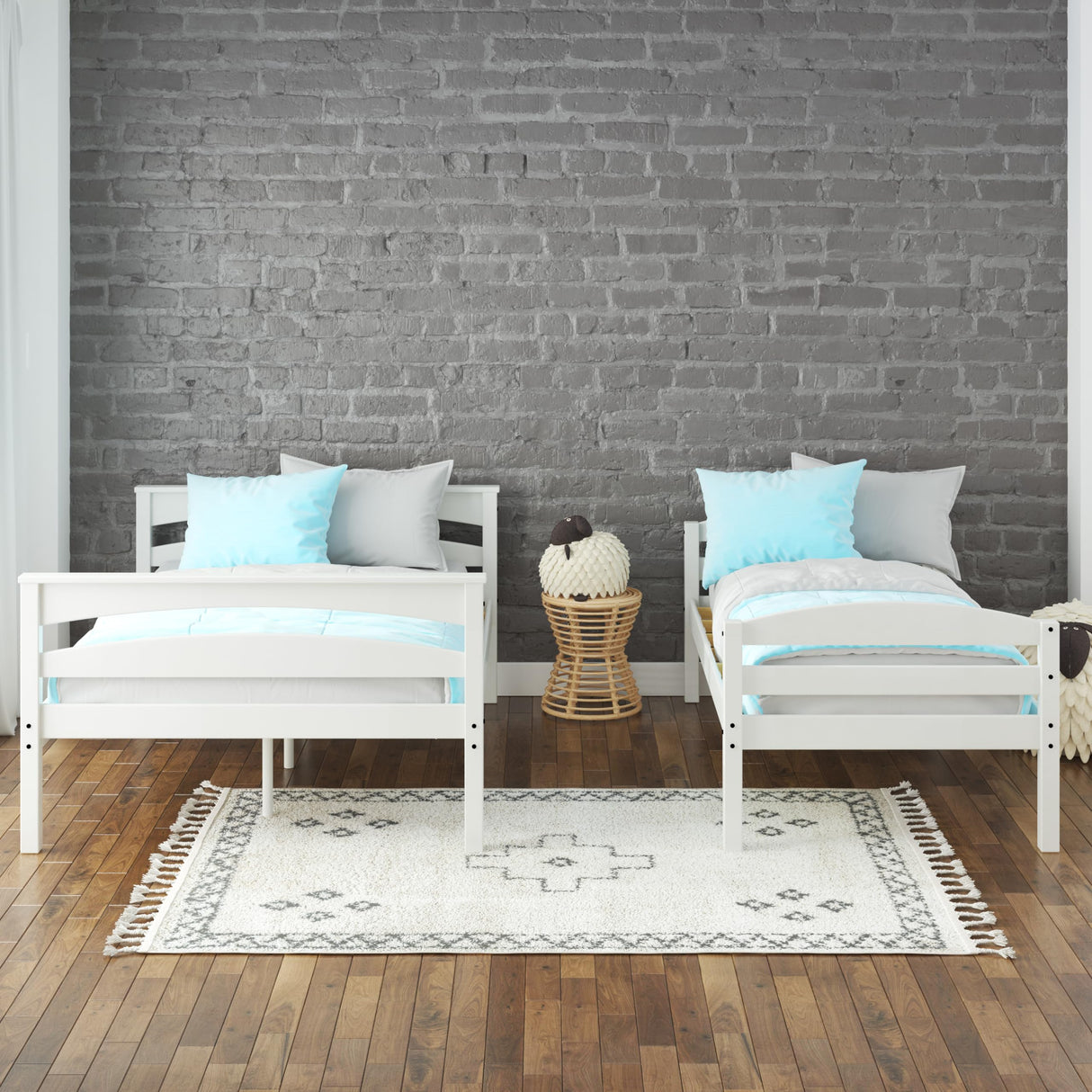 DHP Brady Wood Bunk Bed Frame, Twin Over Full, White DHP