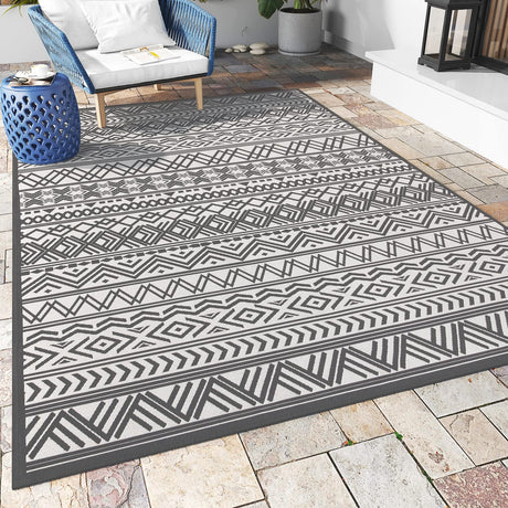 Outdoor Rug Carpet 6x9 ft, Flatweave Textured Outdoor Patio Rug Non Slip Indoor Outdoor Rugs with Rubber Particles Backing Boho Outdoor Area Rug for Patio Deck Front Porch Backyard Balcony MontVoo