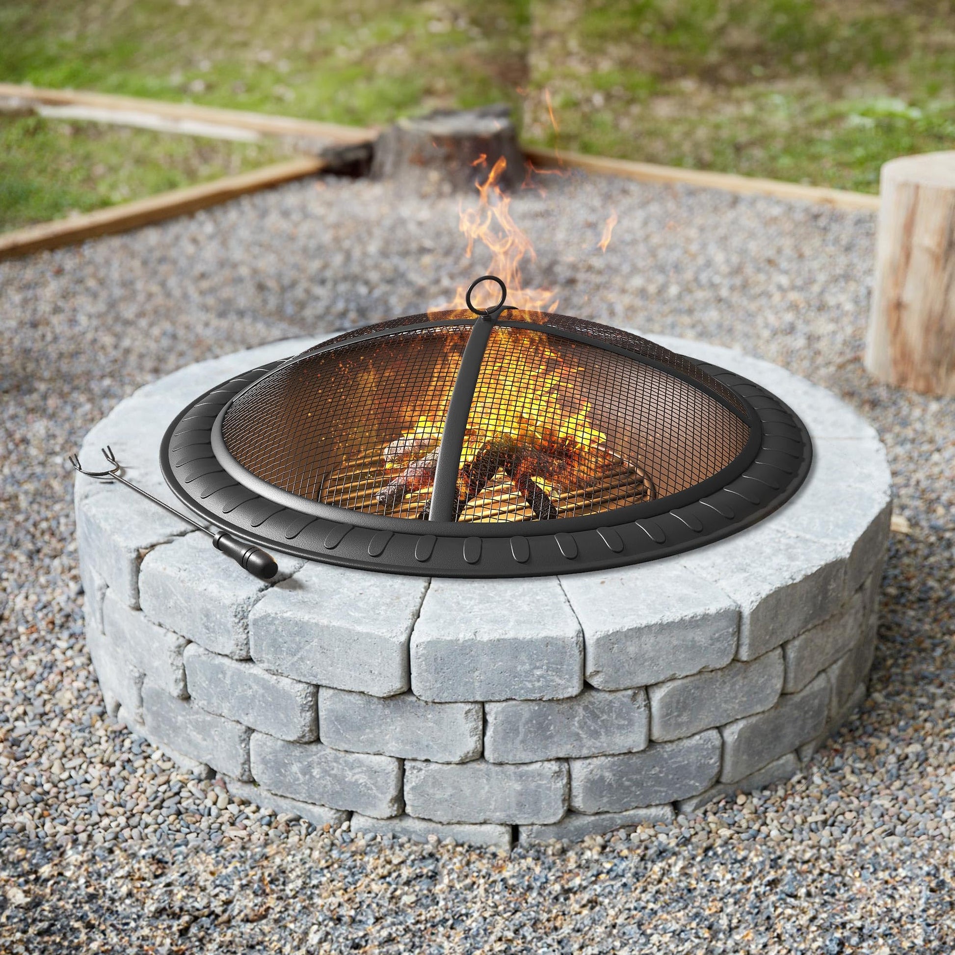 YITAHOME 30in Steel Replacement Fire Bowl with Round Spark Screen, Poker and Detachable Grate, Wood Burning Fire Pit Bowl for DIY or Existing Outdoor Patio Fire Pit - WoodArtSupply