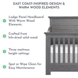 Evolur Waverly 5-in-1 Full Panel Convertible Crib in Rustic Grey, Greenguard Gold Certified , 58.75x31.25x46.5 Inch (Pack of 1) Evolur