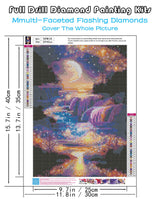 KINPLUB 5D Diamond Painting Kits for Adults, Moon Waterfall Diamond Art Kits for Beginners, DIY Full Round Drill Moonlight Landscape Paint with Diamond Dots, Home Wall Decor 12 x 16 Inch KINPLUB