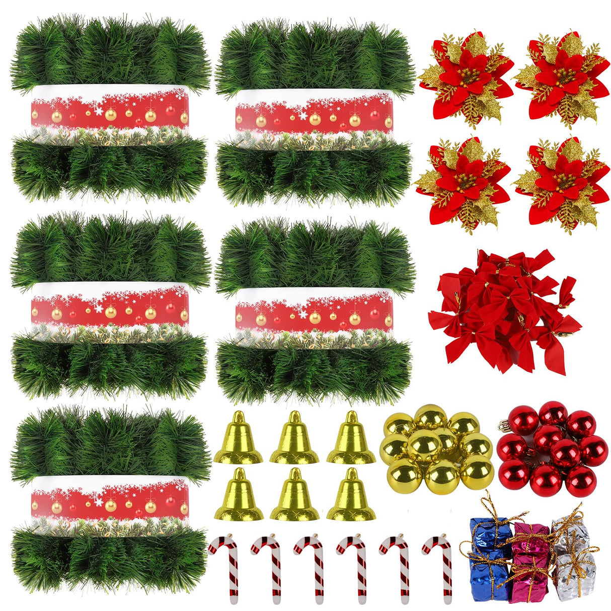 5 Pack 250FT Christmas Garland Flower for Christmas and Non-Lit Soft Greenery Holiday Decor for Outdoor Indoor Artificial Christmas Twist Garland Home Artificial Greenery Wedding Party Decoration NQN