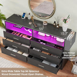 Alohappy 6 Drawer Dresser with Charging Station and LED Lights, Chest of Drawers with Open Storage Cubby, 55" Long Dresser, Modern Wood Dresser for Bedroom, Living Room, Entryway(Black) Alohappy