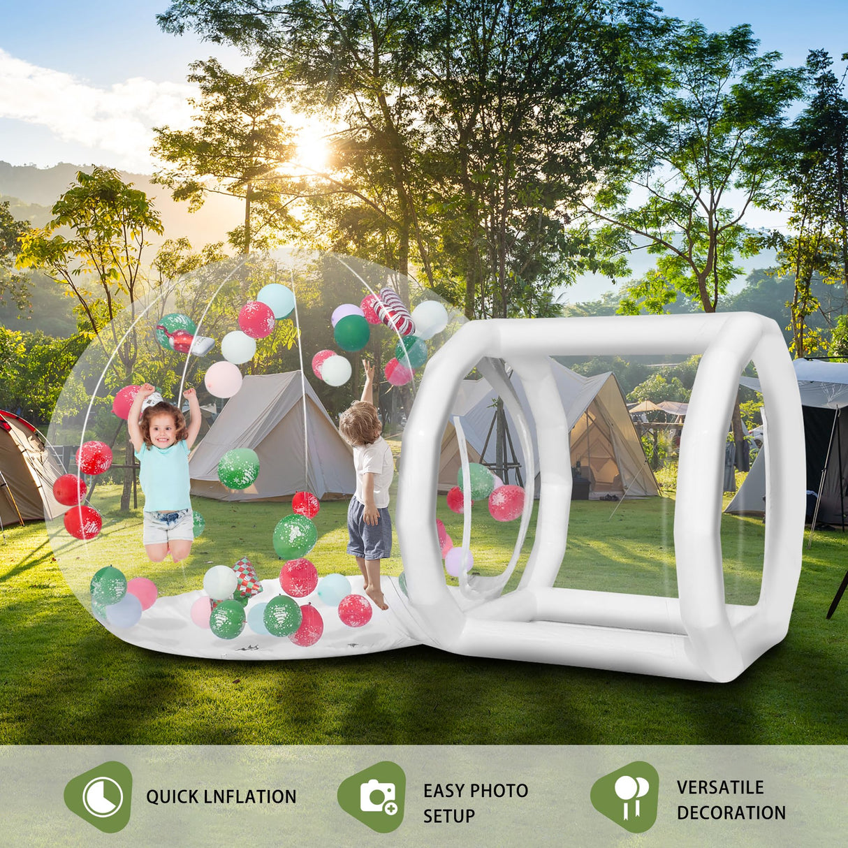 Inflatable Bubble Balloon House, Inflatable Tent Bubble House 10ft Dome 6ft Tunnel for Kids/Home/Wedding/Garden Party, Malls, Parks Event Exhibition, Clear Dome Balloon Garden Tent with Blower/Pump SUDOO
