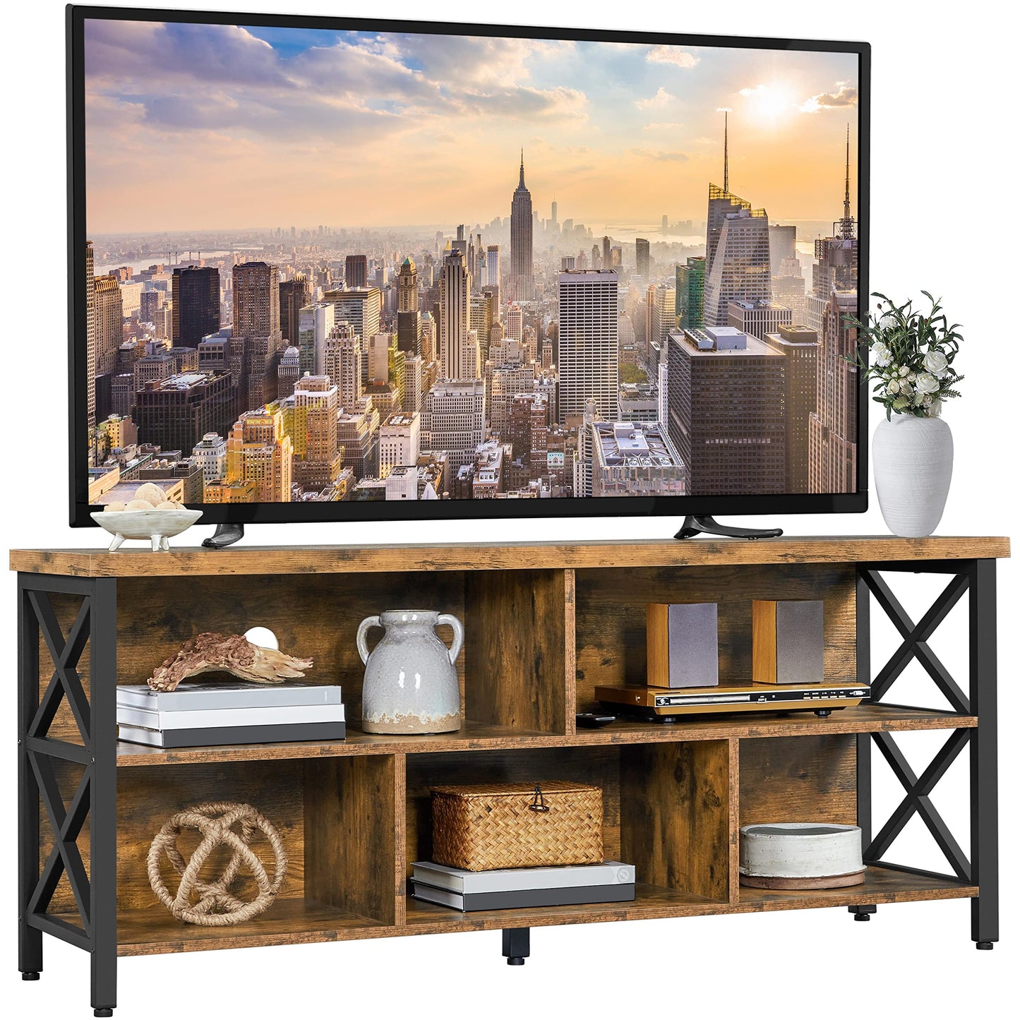 Yaheetech TV Stand for Living Room, Industrial Entertainment Center for 65 Inch TV, Rustic TV Console Stand with Storage Cabinets Wood and Metal, Rustic Brown - WoodArtSupply