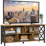 Yaheetech TV Stand for Living Room, Industrial Entertainment Center for 65 Inch TV, Rustic TV Console Stand with Storage Cabinets Wood and Metal, Rustic Brown Yaheetech