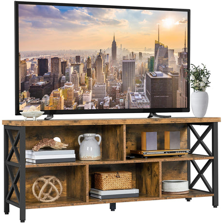 Yaheetech TV Stand for Living Room, Industrial Entertainment Center for 65 Inch TV, Rustic TV Console Stand with Storage Cabinets Wood and Metal, Rustic Brown Yaheetech