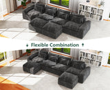 Hobestluk 152" Cloud Modular Sectional Couch 4-Seater Sofa with Ottomans U Shaped Couch Deep Seat Sofa with Removable Cover for Living Room (Dark Grey, 4-Seater Sofa with Two Ottomans) Hobestluk