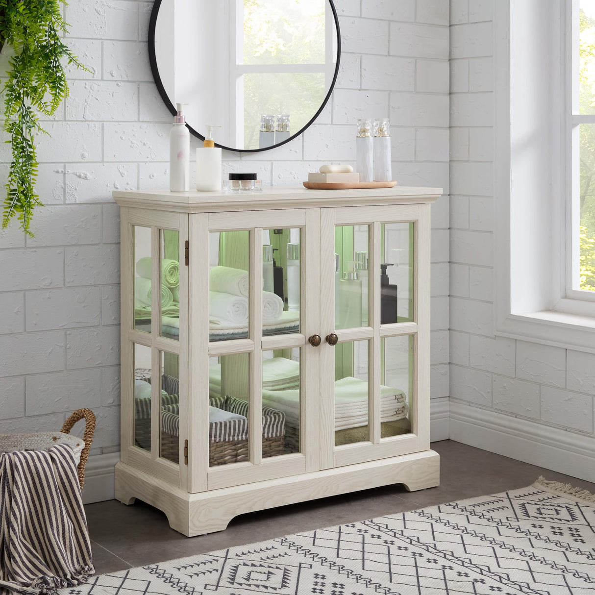 LUMISOL LED Curio Display Cabinet, Antique Display Cabinet with Adjustable Shelves, Retro Showcase with Lattice Doors, Elegant Bookcase and Storage Cabinet for Home Decor Organization, White LUMISOL