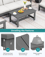 SERWALL HDPE Patio Coffee Table, Rectangle Outdoor Coffee Table, All-Weather Coffee Side Table for Balcony, Poolside, Deck, Garden, Gray SERWALL