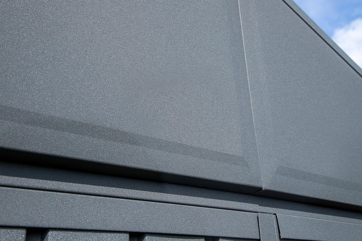 Arrow Shed Elite 14' x 12' Tall Outdoor Steel Storage Shed with High Gable and Lockable Doors Storage Building, Anthracite Arrow