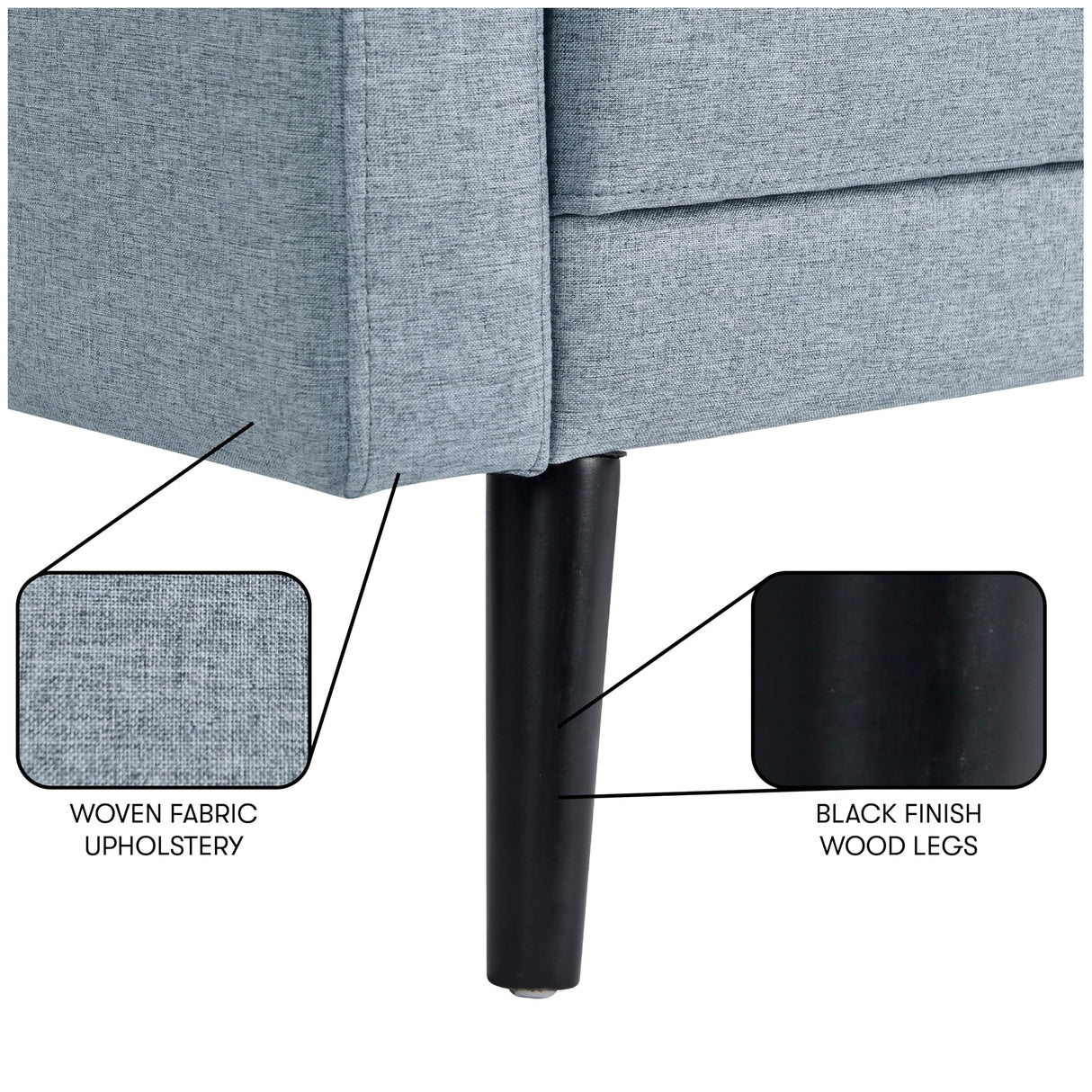 Serta Benrama 67" Soft Modern Sofa, Square Track Arms, Solid Wood Legs, Easy Assembly, Dream Coil Comfort, Soft Woven Polyester Fabric, Light Gray Serta