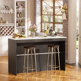 PAKASEPT 43'' Modern Kitchen Island with Storage,Island Table with LED Lights & Cabinet for Kitchen,Imitation Marble Large Dining Table for 4,Dining Room,Living Room,Home Bar,Black PAKASEPT