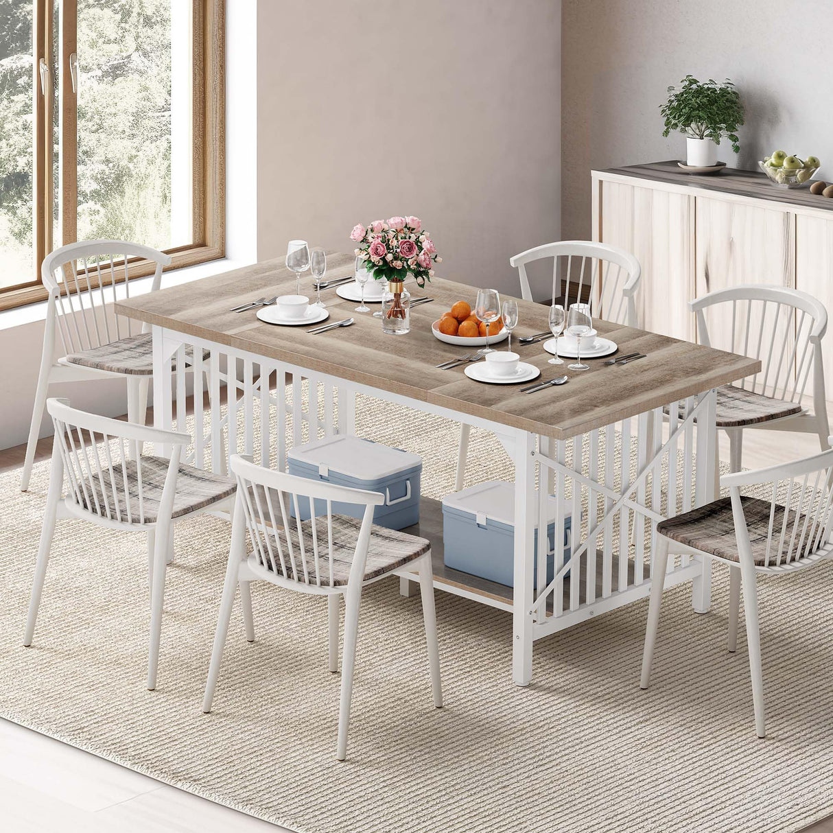 DWVO 70.8" Large Kitchen Dining Table for 6-8 People, Farmhouse Industrial Kitchen Table with Storage, Rectangle Apartment Rustic Dinning Room Dinette Tables for Eating Dinner DWVO