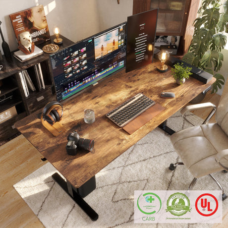 Monomi Electric Standing Desk, 63 x 28 inches Height Adjustable Desk, Ergonomic Home Office Sit Stand Up Desk with Memory Preset Controller (Rustic Brown Top/Black Frame) Monomi