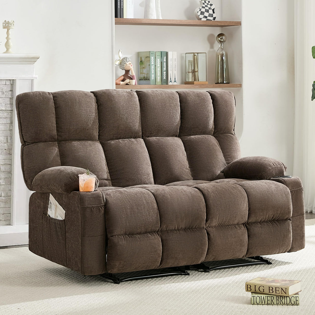 Sofetura Oversized Loveseat Recliner Sofa, Big Large Reclining Sofa with Cup Holders & Side Pockets, Traditional 2-Seater Manual Recliner Couch for Living Room, RV, Home Theater (Fabric, Brown) Sofetura