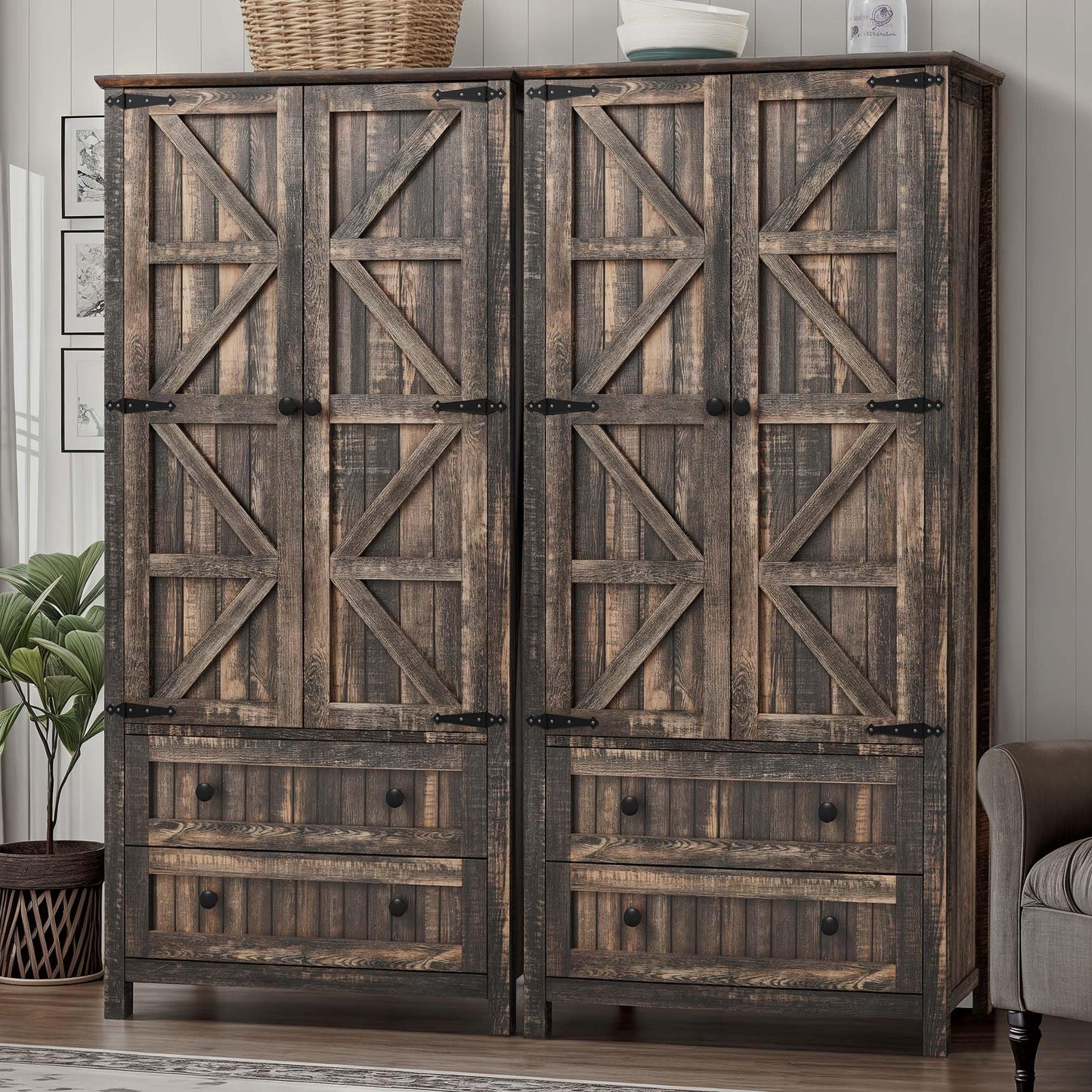 YITAHOME Farmhouse Kitchen Pantry Cabinet, 64.5" Tall Storage Cabinet with 2 Drawers & Adjustable Shelves, Ideal for Kitchen, Living Room, or Entryway, Dark Rustic