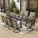 SUNSHINE VALLEY 9 Pieces Patio Dining Set for 8, Outdoor Dining Set with Teslin Fabric High Back Swivel Chairs & Black Metal Extendable Table, Outdoor Table and Chairs Set for Deck Backyare Garden SUNSHINE VALLEY