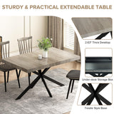 Ufurpie Grey Extendable Dining Room Table for 4 5 6 7 8 People,Large Rectangular Expandable Kitchen Table with Storage Compartment,Industrial Long Wooden Conference Meeting Table,Rustic Grey & Black Ufurpie
