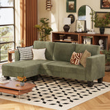 VICTONE Convertible Sectional Sofa Couch, 3 Seat L-Shaped Sofa with Linen Fabric Ottoman Small Couch for Small Apartments, Living Room and Office (Corduroy, Green) VICTONE
