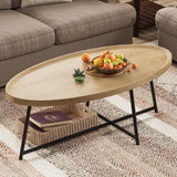 Modern Coffee Table, Oval Wood Coffe Table Center Table with Metal Leg for Living Room, 47 Inch Coffee Tables Accent Furniture (Oval Coffee Table, Nature) THRONKENGER