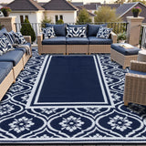 HUGEAR RV Outdoor Rug Waterproof Mat 9'x12' Camping Carpet Blue Outside Area Rugs Reversible Rugs for Deck Entryance Porch Picnic Balcony Beach HUGEAR