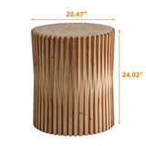 DGSPVCT Small Wooden Side Table, Round Wood Coffee Tables End Table, Retro Cylindrical Coffee Table Boho Fluted Coffee Tables for Living Room, Dining Room, Natural (20.47")