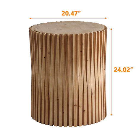 DGSPVCT Small Wooden Side Table, Round Wood Coffee Tables End Table, Retro Cylindrical Coffee Table Boho Fluted Coffee Tables for Living Room, Dining Room, Natural (20.47") DGSPVCT