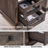 T4TREAM Farmhouse Nightstand with Charging Station, 18'' Wood End Table with 2 Drawers & Metal Mesh Decor, Rustic Side Table Storage Cabinet for Bedroom, Living Room, Dark Rustic Oak T4TREAM