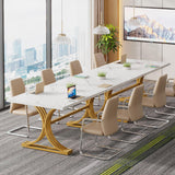 Tribesigns 10.5FT Conference Table, Modern Meeting Table for 8-10 People, Rectangle Seminar Boardroom Table for Office Conference Room with Stylish Legs (2, White + Gold) Tribesigns
