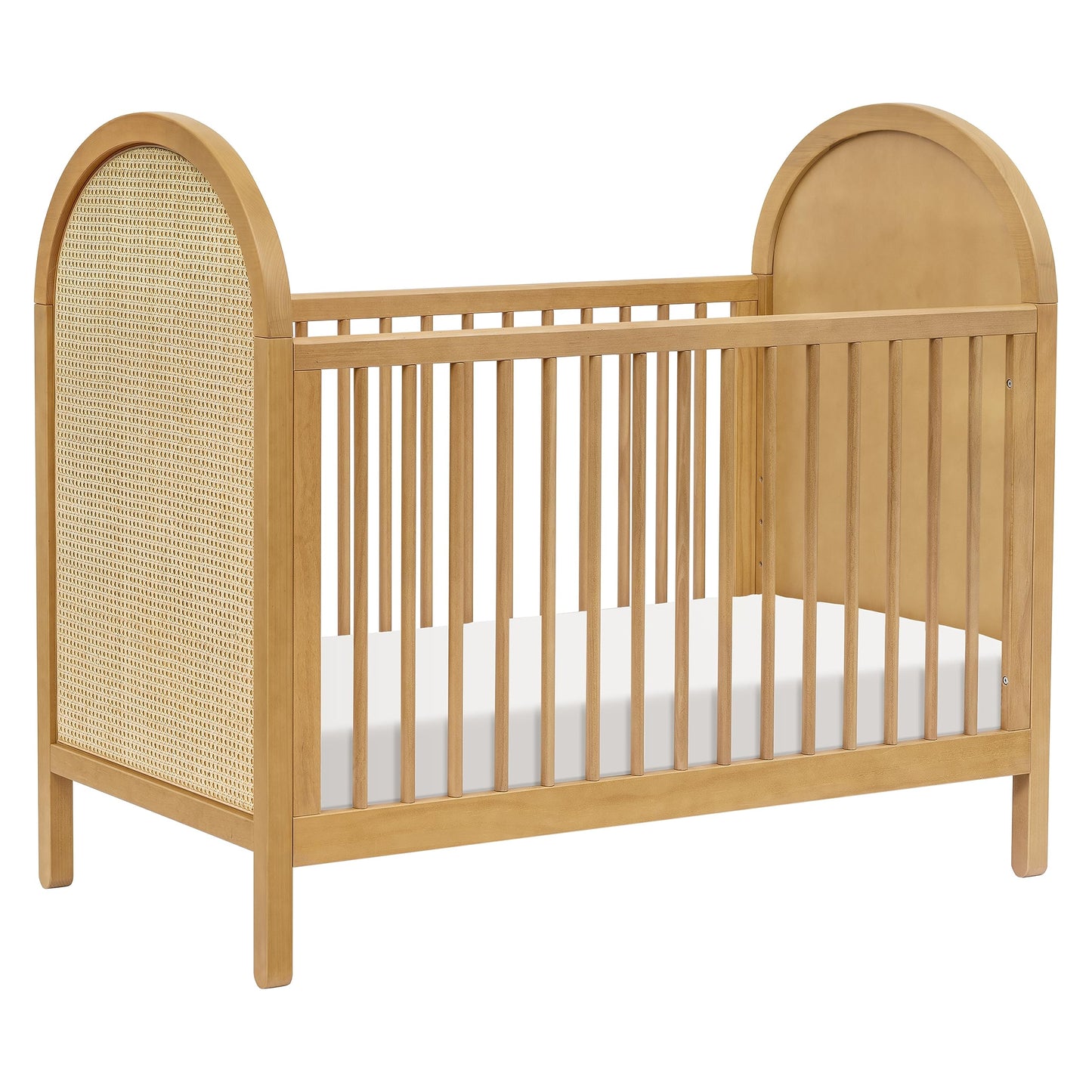 babyletto Bondi Cane 3-in-1 Convertible Crib with Toddler Bed Conversion Kit in Honey with Natural Cane, Greenguard Gold Certified