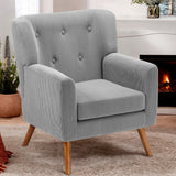 PrimeZone Mid-Century Modern Accent Chair - Comfy Corduroy Living Room Chair, Reading Chair with Button Tufted Design & Wing Back, Cozy Upholstered Armchair for Bedroom, Corner, Grey PrimeZone