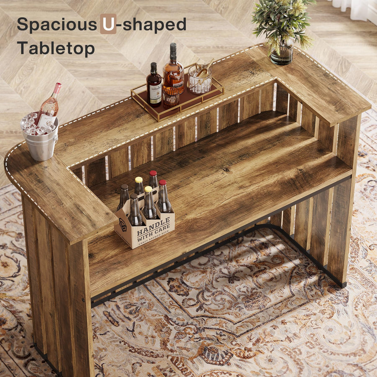 Tribesigns 63-Inch Home Bar Unit, Farmhouse Liquor Bar Table with Storage Shelves, 2-Tier Wine Bar Cabinet Mini Bar Table for Home Pub, Bistro, Rustic Brown Tribesigns