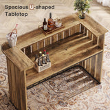 Tribesigns 63-Inch Home Bar Unit, Farmhouse Liquor Bar Table with Storage Shelves, 2-Tier Wine Bar Cabinet Mini Bar Table for Home Pub, Bistro, Rustic Brown Tribesigns