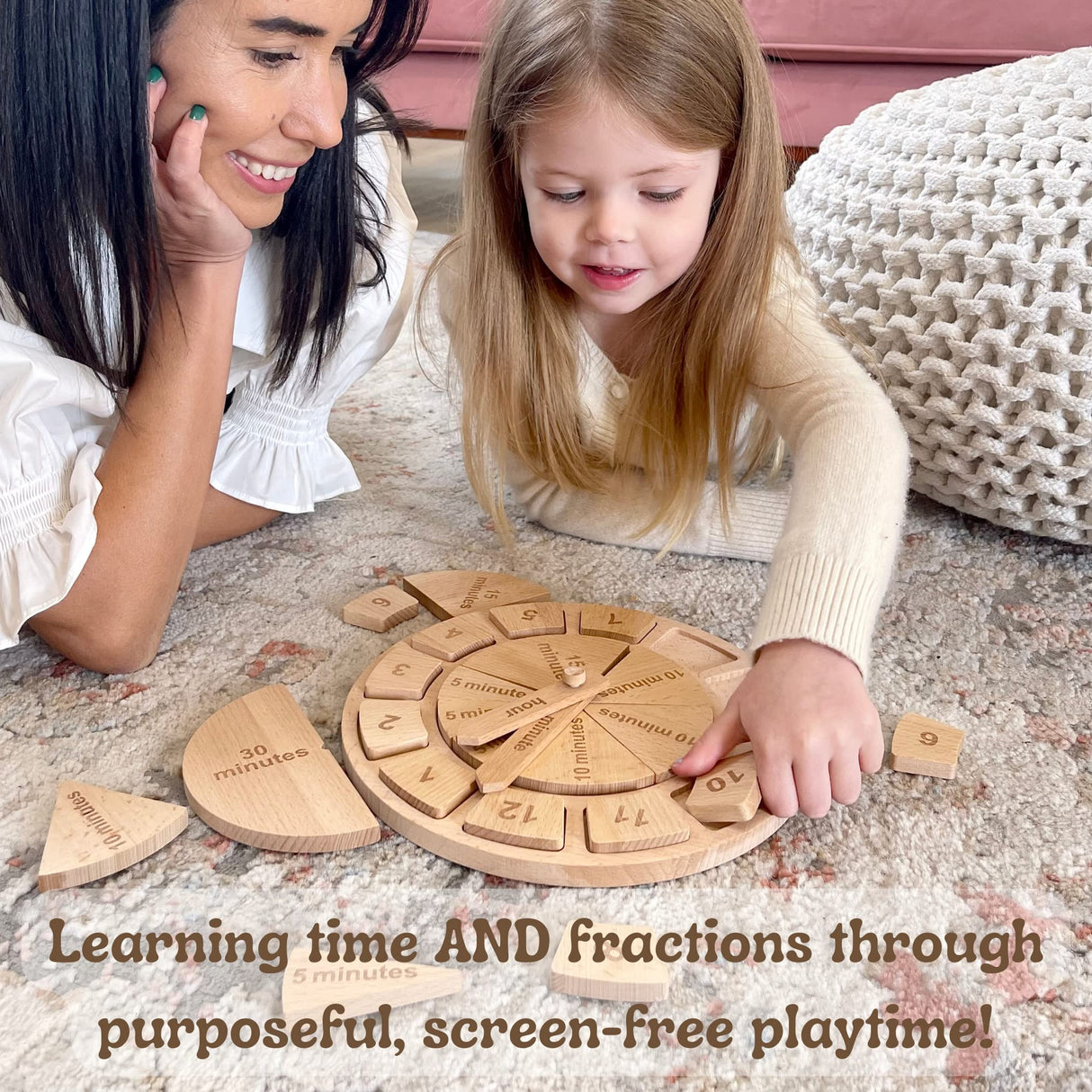 Tomaze Montessori Wooden Toy Clock - Kids' Educational Kit to Teach Time, Fractions, Numbers, & Sorting with Blocks - Early Math Learning - Gift for Age 4+ Boy Girl Preschooler in Classroom Homeschool Tomaze Toys