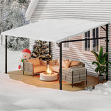 12' x 14' Gazebo for Patio, Large Wall Mounted Gazebos Pergola with Metal Frame, Hard Top Lean to Pergola, Outdoor Patio Lean to Metal Awnings Gazebos for Deck, Porch, Backyard Reljofum