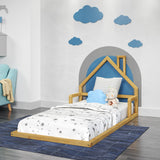 P'Kolino Casita House Twin Floor Bed - Montessori Inspired - Solid FSC Certified Solid Wood Floor Bed - Natural Wood P'Kolino