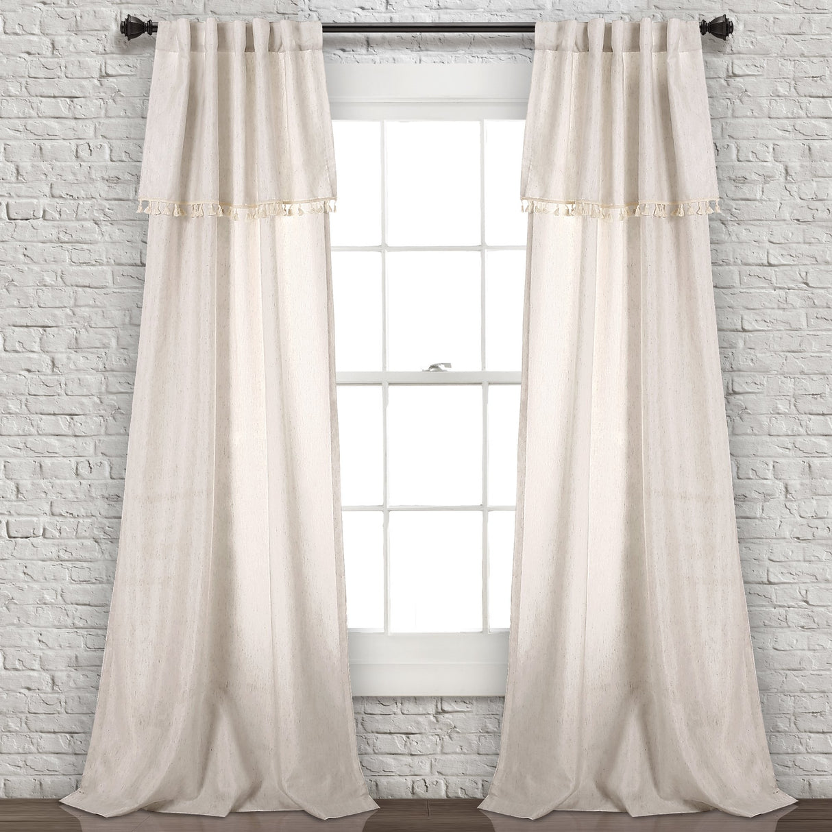 Lush Décor Ivy Tassel Window Curtain Panel Pair, 84 x 40 in, Neutral Lush Decor