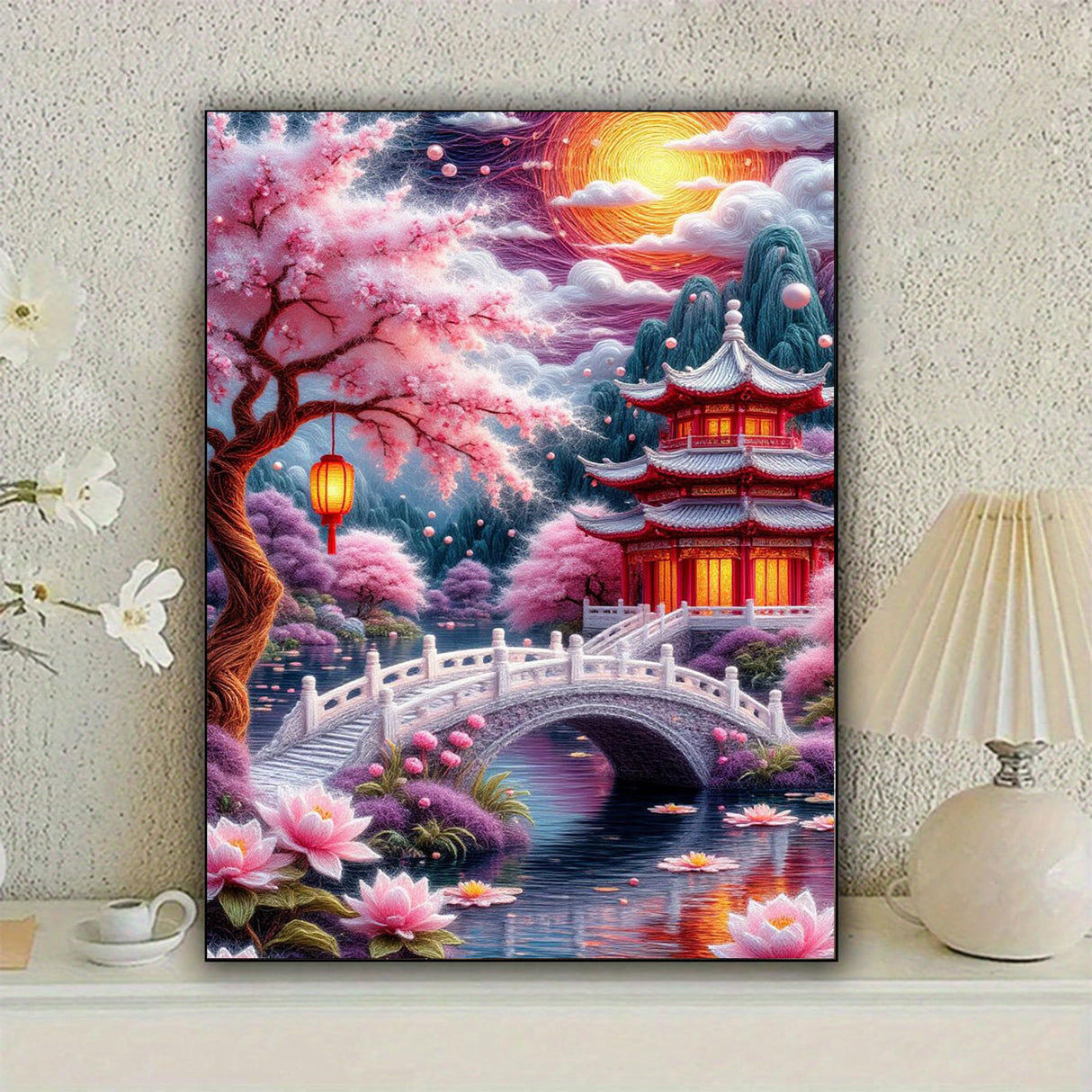 KUFWKEY Landscape DIY Diamond Painting Kit, Japanese Garden Scene Diamond Art Kits for Adults,5D Full Round Drill Diamond Mosaic Kits,DIY Diamond Dots for Beginners,12x16 inch KUFWKEY