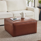Christopher Knight Home Faux Leather Ottoman Footstool, Square Pouf Poufee Footrest Ottoman Large Seat, Modern Side Table for Living Room Bedroom Home Decor Gifts, Light Brown 30" Christopher Knight Home