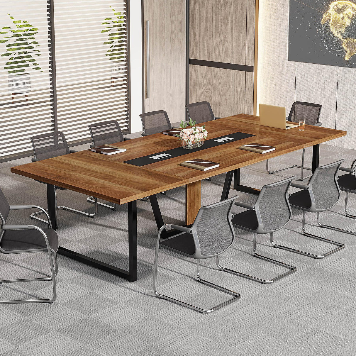 Tribesigns 8FT Conference Table, 94.49 L x 47.24 W x 29.53 H Inches Large Meeting Table/Podcast Table for 10 People, Business Style Wooden Training Table with Strong Metal Frame for Office Conference Tribesigns