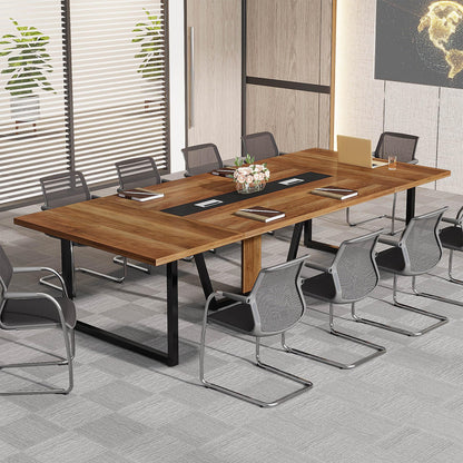 Tribesigns 8FT Conference Table, 94.49 L x 47.24 W x 29.53 H Inches Large Meeting Table/Podcast Table for 10 People, Business Style Wooden Training Table with Strong Metal Frame for Office Co - WoodArtSupply