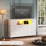 WLIVE White Dresser for Bedroom, TV Stand for Bedroom for 55 inch TV with Charging Station and LED Lights, Fabric Chest of Drawers with Open Shelves, 8 Drawers Dressers for Living Room, Closet WLIVE