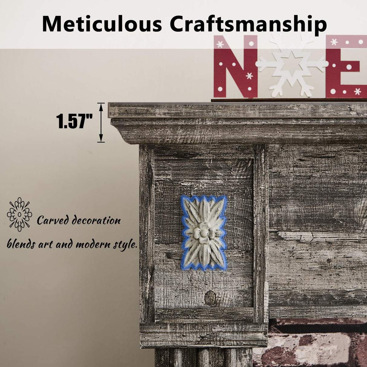 43" Electric Fireplace with Mantel, Electric Fireplace Heater, TV Stand w/Freestanding Electric Fireplace, Stacked Stone Surround, Remote Control, Adjustable Flame Level for Living Room-Light Grey Aitjunz