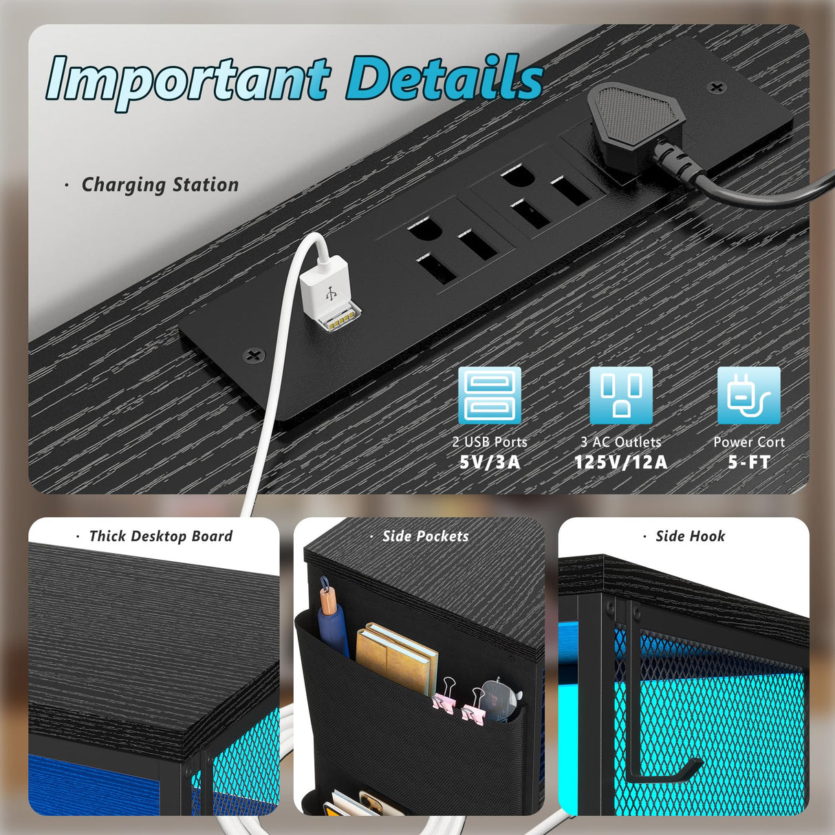 EnHomee 55" Dresser & TV Stand with 10 Fabric Drawers, Wooden Open Shelves, Power Outlets & LED Lights, Multi-Functional Storage Unit for Bedroom, Closet, Black EnHomee