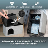 2-in-1 Hidden Cat Litter Box Enclosure – Modern Furniture with Litter Box Included, Odor-Control Tray, Toy Storage, and Waterproof Liner – for All Indoor Cat Breeds PATHOSIO PETS