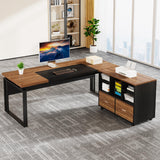 Tribesigns L-Shaped Executive Desk with Reversible File Cabinet, 63" Office Desk with Storage Drawers, L-Shaped Computer Desk with Drawer Cabinet for Hanging Letter Size Files (Walnut & Black) Tribesigns