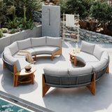 Quarte Outdoor Acacia Wood Round Sofa Set, Sectional Sets with Coffee Table,6-Person Seating Group for Garden, Deck (Gray/Half-Moon*A) Quarte