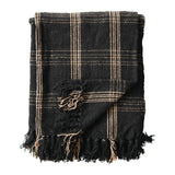 Plaid Black & Tan Fringed Woven Cotton Blend Throw Creative Co-Op